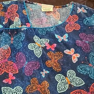 BLue Scrub Top with Butterflies